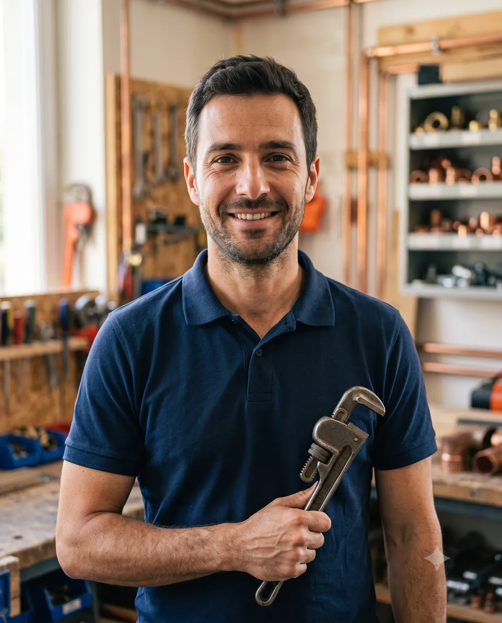 Artisan plombier ABD Plomberie dans son atelier